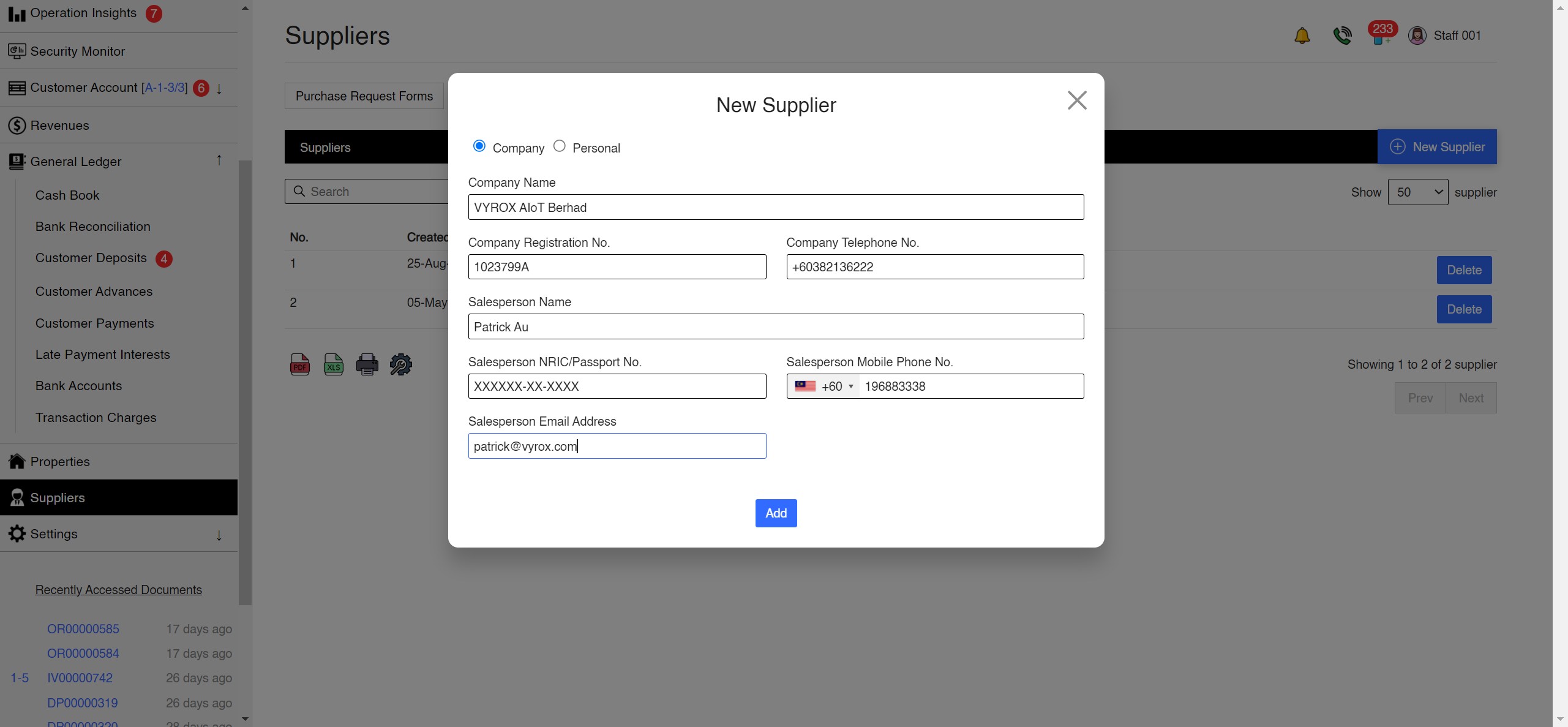 Suppliers App Screenshot