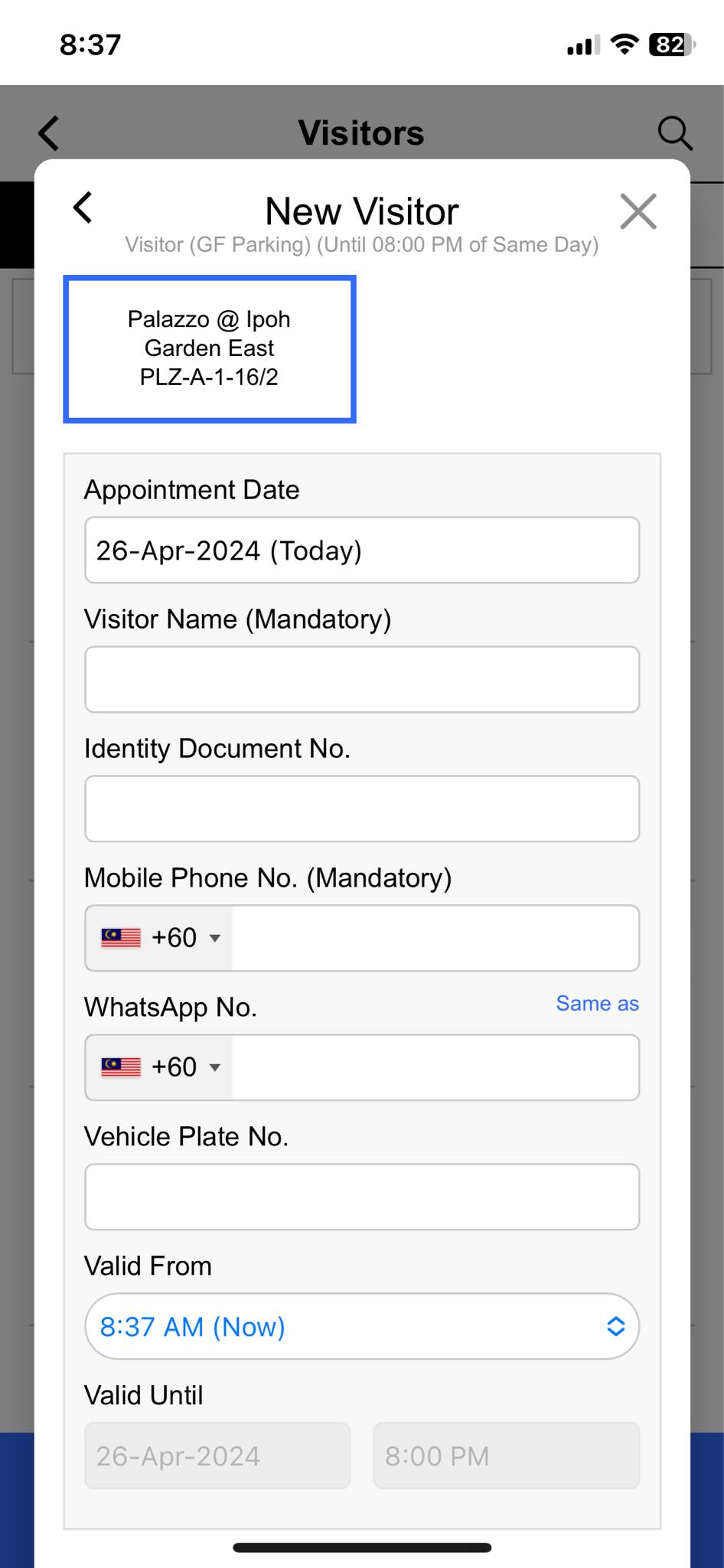 Visitors App - Enter Visitor Details